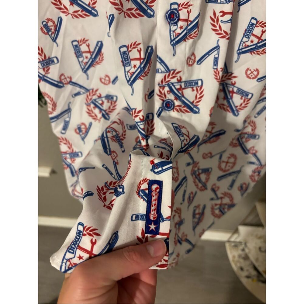 Dixxon Shirt The High Tight Mens Large Barber Blue Red White Short Sleeve - Picture 2 of 7